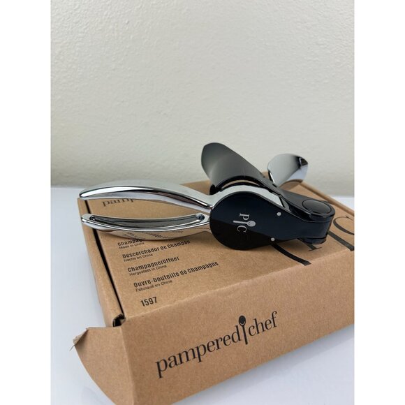 Pampered Chef Champagne Opener Kitchen Bar Tool 1597 Black Silver Tone Orig. Box - Picture 8 of 11